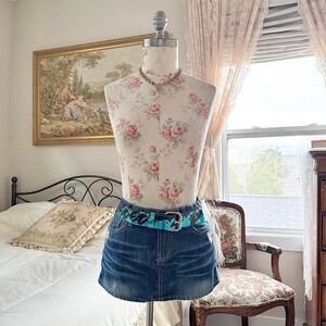 Boho butterfly belt  Y2K turquoise print belt size small